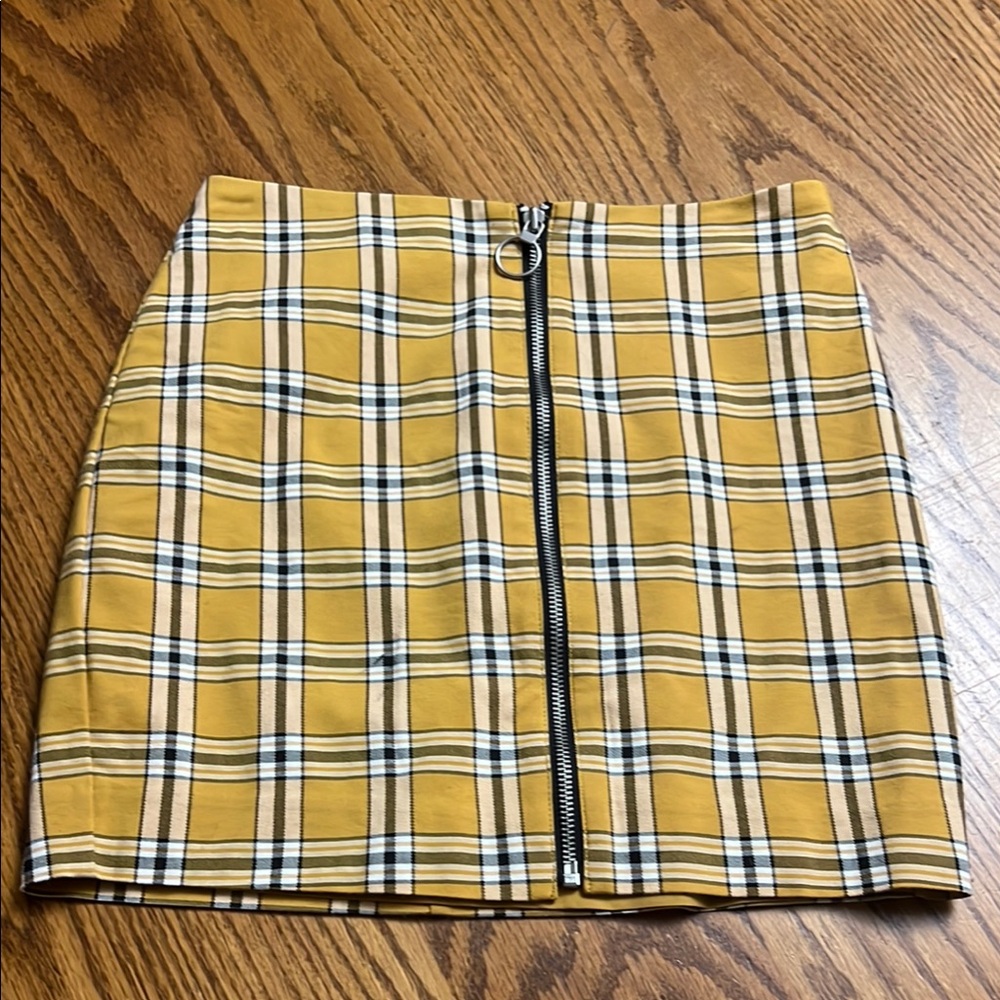 Express Mustard Plaid Mini Skirt with Zipper